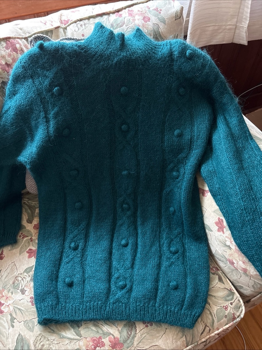 Green Cable Knit Mock Neck Women's Sweater